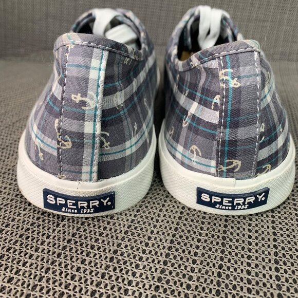 Sperry Top Sider Womens Size 8.5 Gray & white Canvas Anchor Plaid Sneakers - Picture 3 of 7